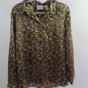 Women's Vintage Cheetah Print Long Sleeve Blouse Size Large